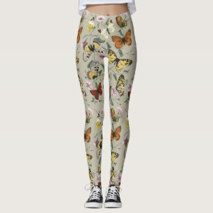 Legging Arte Floral Botânica de Mariposa Borboleta Vintage