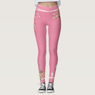 Legging Arte Floral Cor-de-Tom Ligeiro, Cor-de-Rosa, Elega