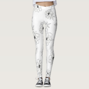 Legging Arte Floral Minimalista em Linha Padrão Sem Costur