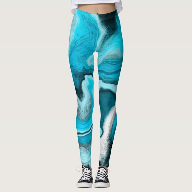 Legging Arte Fluida Azul, Preta e Branca (Frente)