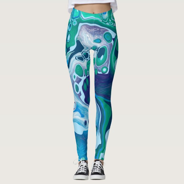 Legging Arte Fluida Digital Verde Azul (Frente)
