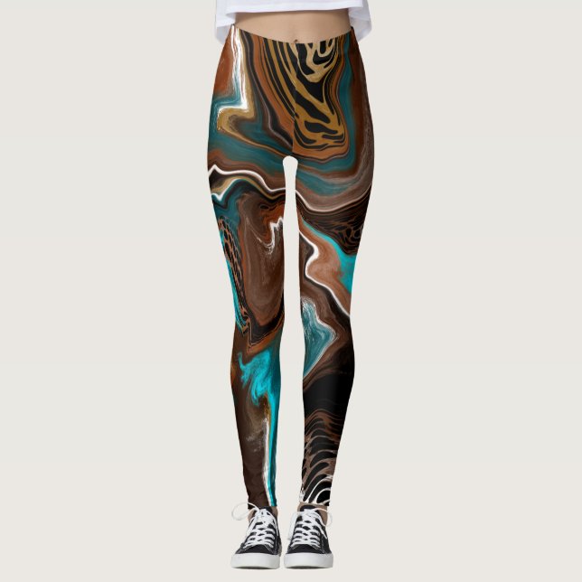 Legging Arte Fluida Marrom e Azul (Frente)