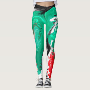 Legging Arte Fluida Vermelha, Verde, Preta e Branca