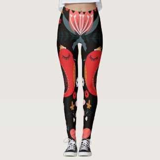 Legging Arte Folclórica Escandinava: Aves Coloridas.