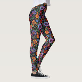 Legging Arte Folclórica Floral Colorida Otomi Mexicana