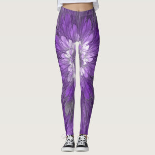 Legging Arte Fractal Abstrato de Flor Roxo Psicodélico