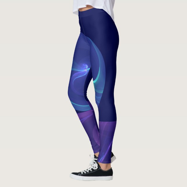 Legging Arte Fractal Abstrato de Sonho Azul Luminoso (Esquerda)