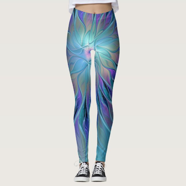 Legging Arte Fractal Abstrato de Sonho Roxo Azul (Frente)