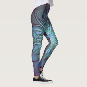 Legging Arte Fractal de Flor Azul Moderno, Abstrato Trendy