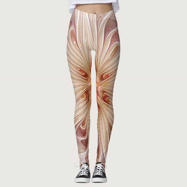 Legging Arte Fractal do Pastel de Pêssego abstrato Moderno (Frente)