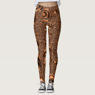 Legging Arte Fractal Laranja Preto Espiral Trippy Funky