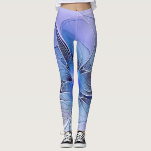 Legging Arte fractal moderna abstrata azul lavanda