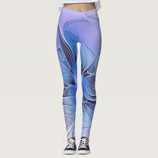 Legging Arte fractal moderna abstrata azul lavanda (Frente)