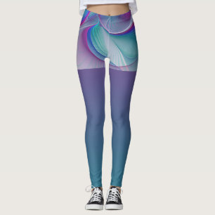Legging Arte Fractal Turquesa Azul Cor-de-Rosa Moderna