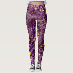 Legging Arte Fractal Vibrante Trippy Roxo Amarelo Groovy