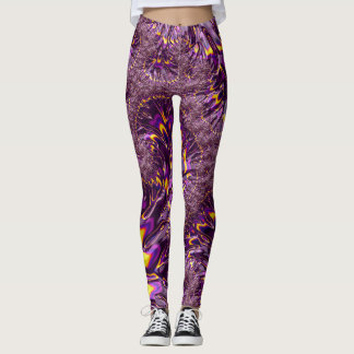 Legging Arte Fractal Vibrante Trippy Roxo Amarelo Groovy