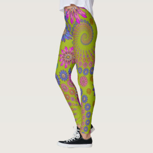 Legging Arte Geométrica de Fractais Divertidos Flores Hipp