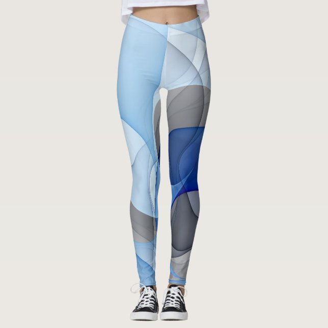 Legging Arte Gráfica Abstrata Moderna Azul-Cinza Fractal (Frente)