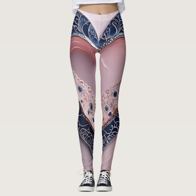 Legging Arte IA elegante de Lua Azul e Rosa Diamante (Frente)