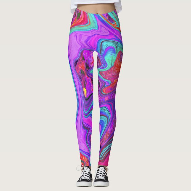 Legging Arte líquida Abstrato cor-de-rosa, azul e laranja (Frente)