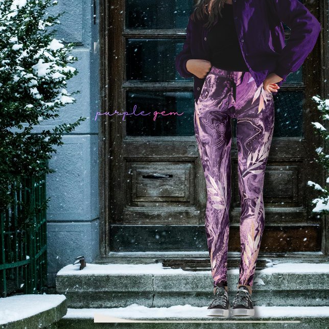 Legging Arte Líquida com Pedra Preciosa Rosa Roxa (Purple Pink Gemstone Liquid Art Leggings)