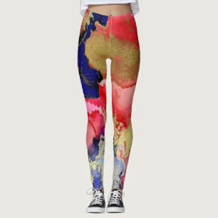 Legging Arte Líquida Dourada Vermelha Trendy Azul