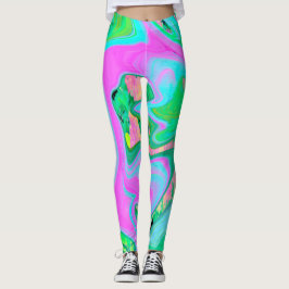 Legging Arte Líquida Rosa e Azul Claro Retro em Hortênsia