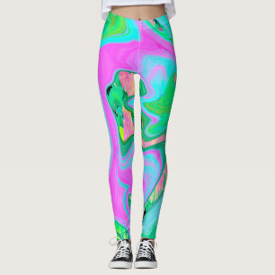 Legging Arte Líquida Rosa e Azul Claro Retro em Hortênsia