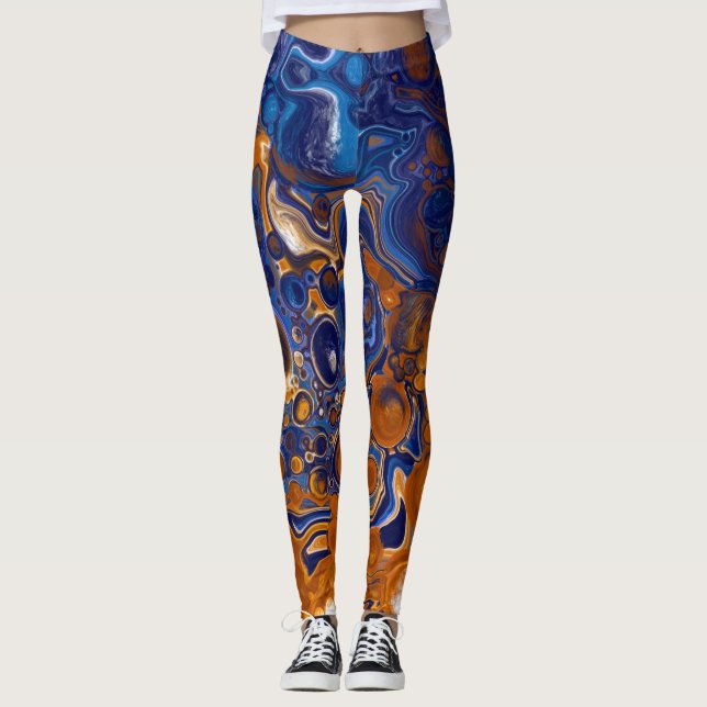 Legging Arte Moderna Abstrato de Azul e Cobre (Frente)