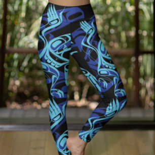 Legging Arte Nativa Do Pássaro Negro Azul-Águia