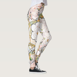 Legging Arte Nouveau Mucha floral por todo o lado em