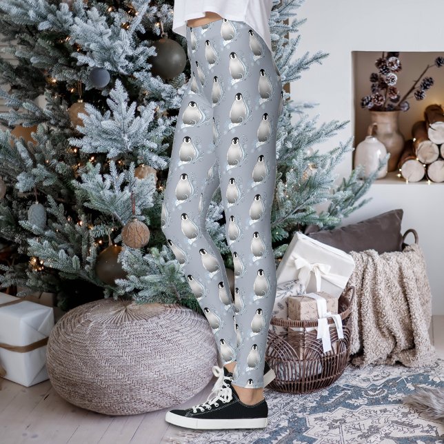 Legging Arte Nova de Pinguim de Inverno Caprichoso Flocos  (Criador carregado)