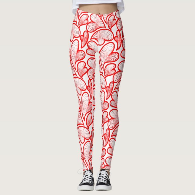 Legging Arte Nova Folhas Corações Vermelhos (Frente)