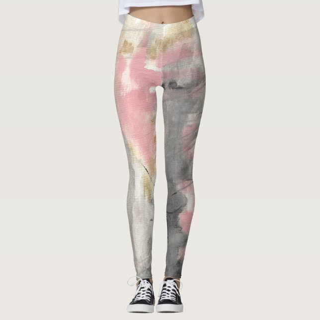 Legging Arte pintada Dourada rosa abstrato (Frente)