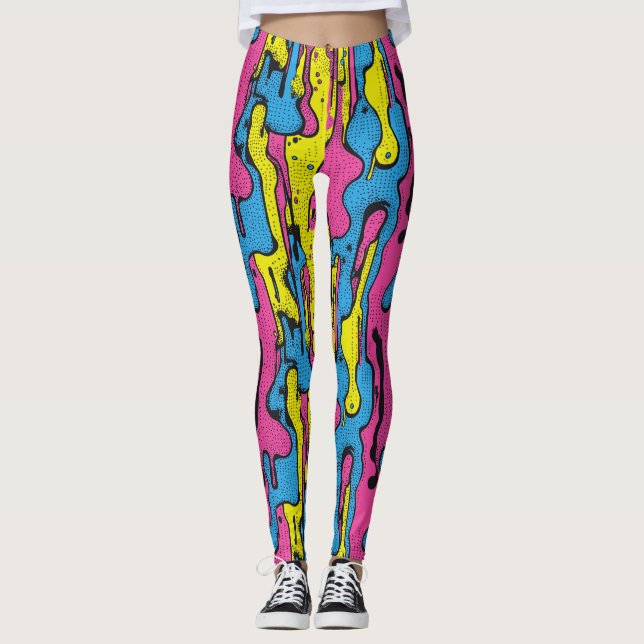 Legging "Arte Pop Retro Vibrante com Padrão de Gotejamento (Frente)