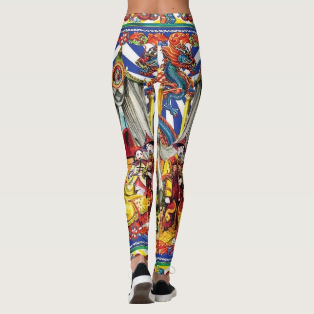 Legging Arte Tradicional Vibrante do Dragão Asiático e Art (Verso)