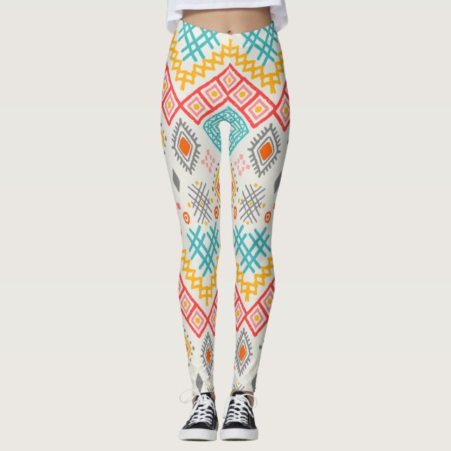 Legging Arte tribal: impressão boho geométrico. (Frente)