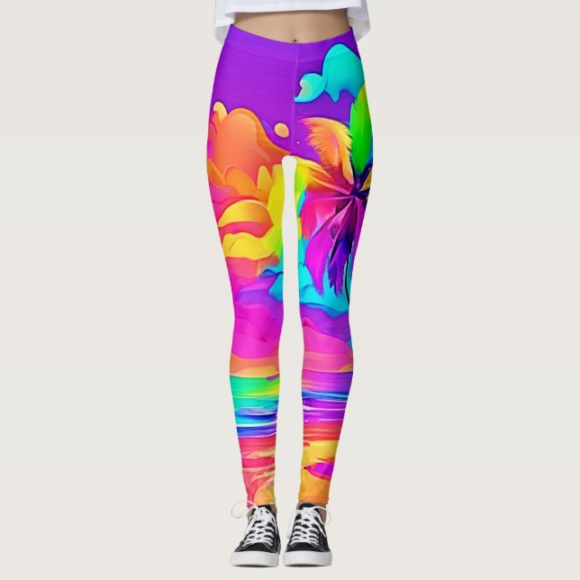 Legging Arte Tropical de Curta Vibrante (Frente)