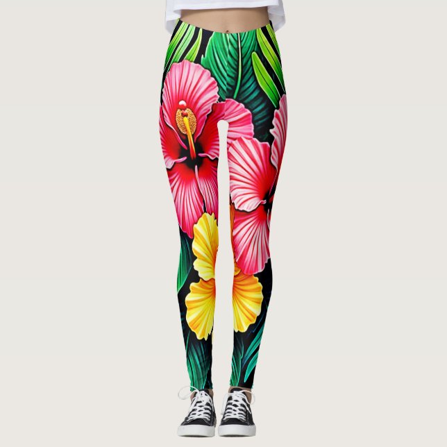 Legging Arte Tropical de Hibiscus Vibrant (Frente)