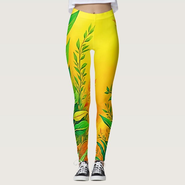 Legging Arte verde quente brilhante (Frente)