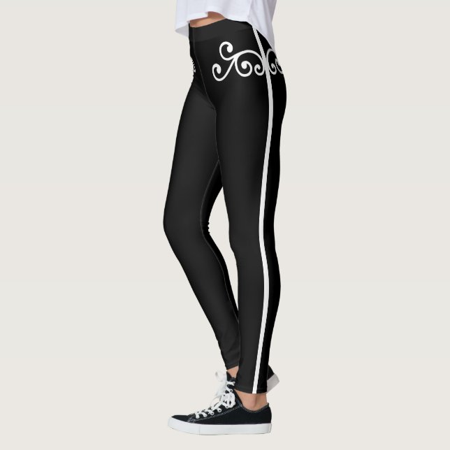 Legging Arte vetorial de espiral branca sobre leggens pret (Esquerda)