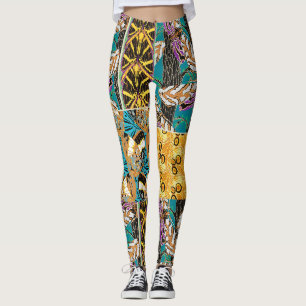Legging Arte Vibrante Maximalista de Borboleta em Teal e R