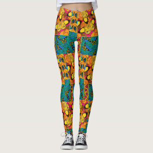 Legging Arte Vibrante Maximalista de Borboleta Rosa e Turq