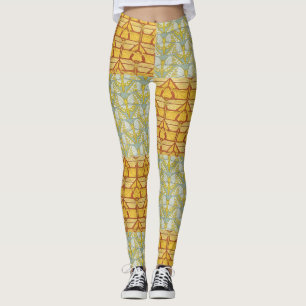 Legging Arte Vintage Art Nouveau Padrão de Grade da Nature