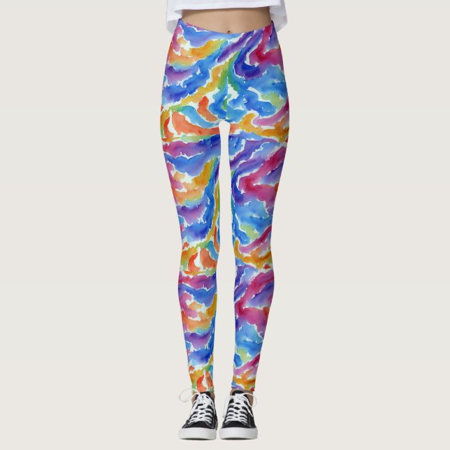 Legging Artes Abstratas Listras de Aquarela Arco-íris Pint (Frente)