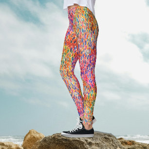 Legging Artes Coloridas Frias Padrão de Pintura de Folhas