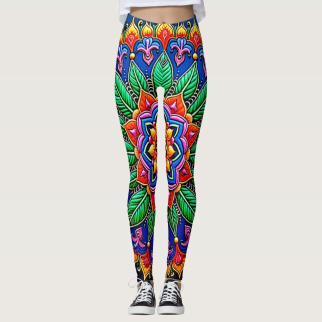 Legging Artesanato Vibrante de Mandala (Frente)