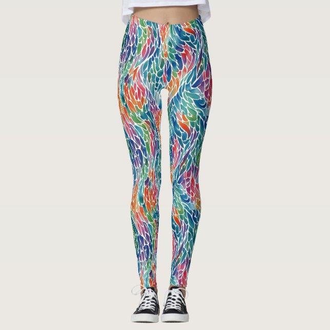 Legging Artsy Colorful Rainbow Feather Watercolor Paint (Frente)