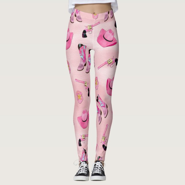 Legging Artsy Cute Girly Pink Teal Cowgirl Watercolor (Frente)