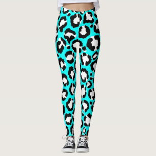 Legging Artsy Modern Cyan Blue Leopard Animal Print
